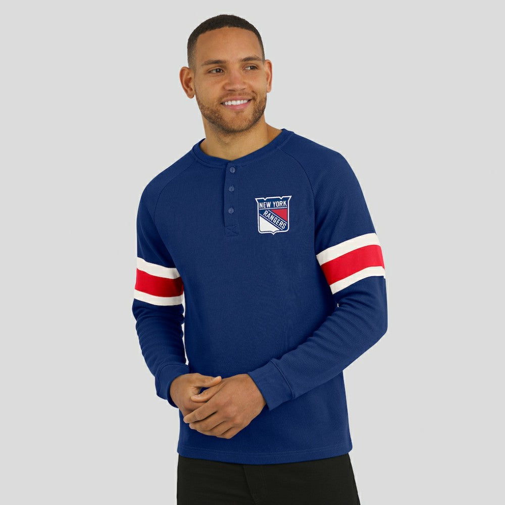 New York Rangers Darius Rucker Collection by Fanatics Waffle-Knit Raglan Long Sleeve Henley T-Shirt - Navy - NHL