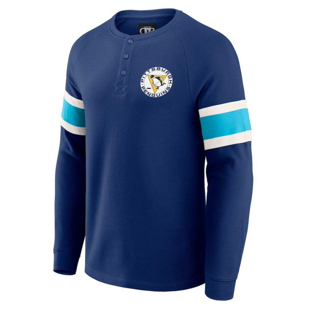 Pittsburgh Penguins Darius Rucker Collection by Fanatics Waffle-Knit Raglan Long Sleeve Henley T-Shirt - Navy - NHL