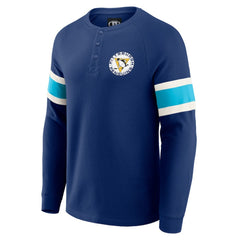 Pittsburgh Penguins Darius Rucker Collection by Fanatics Waffle-Knit Raglan Long Sleeve Henley T-Shirt - Navy - NHL