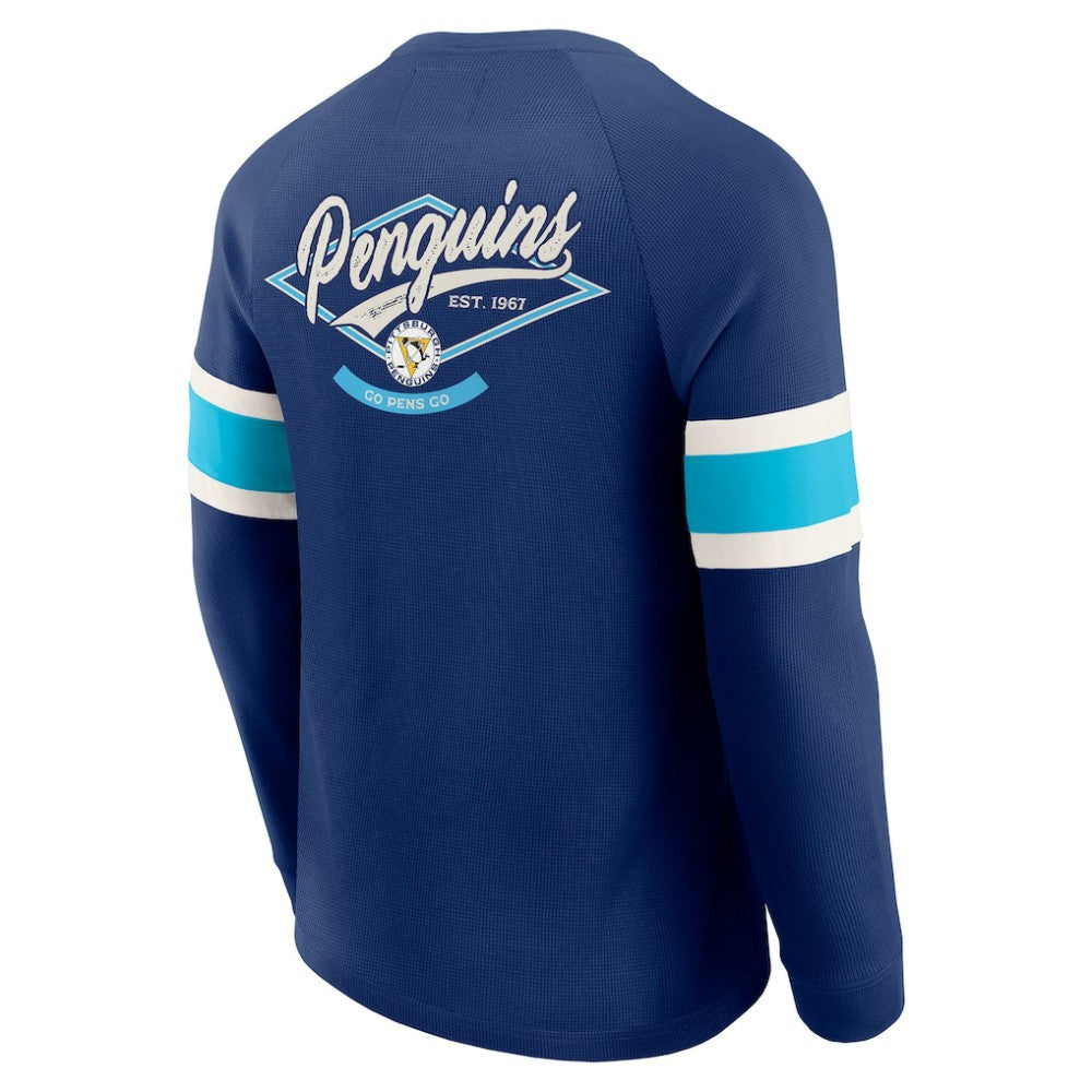 Pittsburgh Penguins Darius Rucker Collection by Fanatics Waffle-Knit Raglan Long Sleeve Henley T-Shirt - Navy - NHL