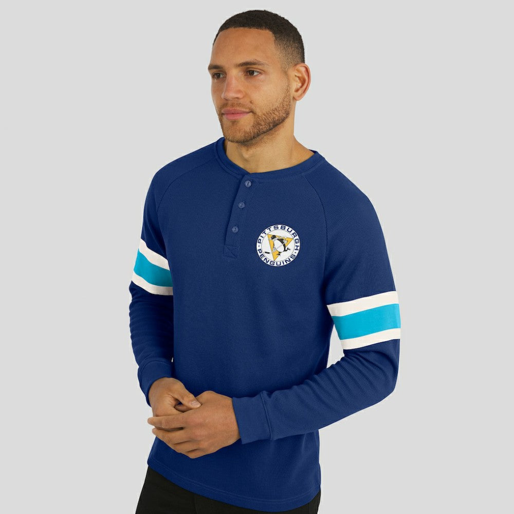 Pittsburgh Penguins Darius Rucker Collection by Fanatics Waffle-Knit Raglan Long Sleeve Henley T-Shirt - Navy - NHL