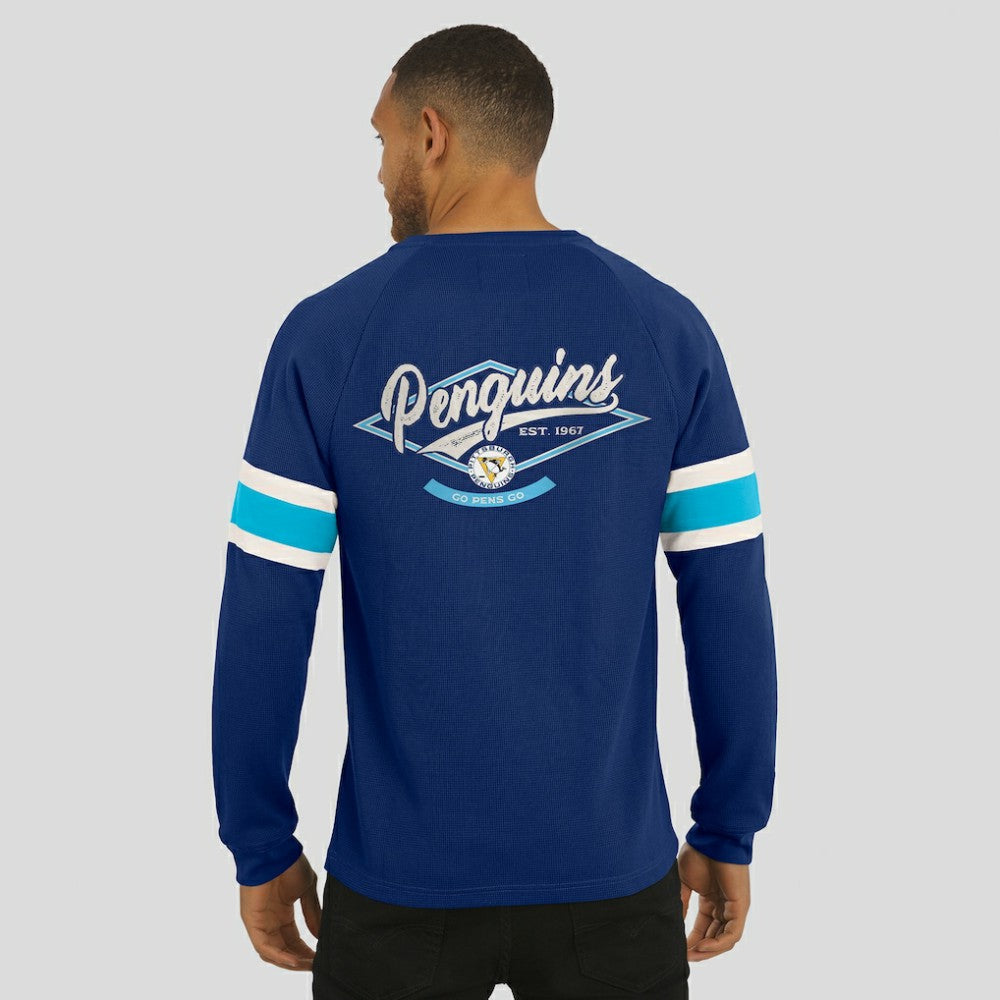 Pittsburgh Penguins Darius Rucker Collection by Fanatics Waffle-Knit Raglan Long Sleeve Henley T-Shirt - Navy - NHL