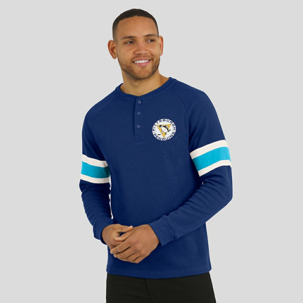 Pittsburgh Penguins Darius Rucker Collection by Fanatics Waffle-Knit Raglan Long Sleeve Henley T-Shirt - Navy - NHL