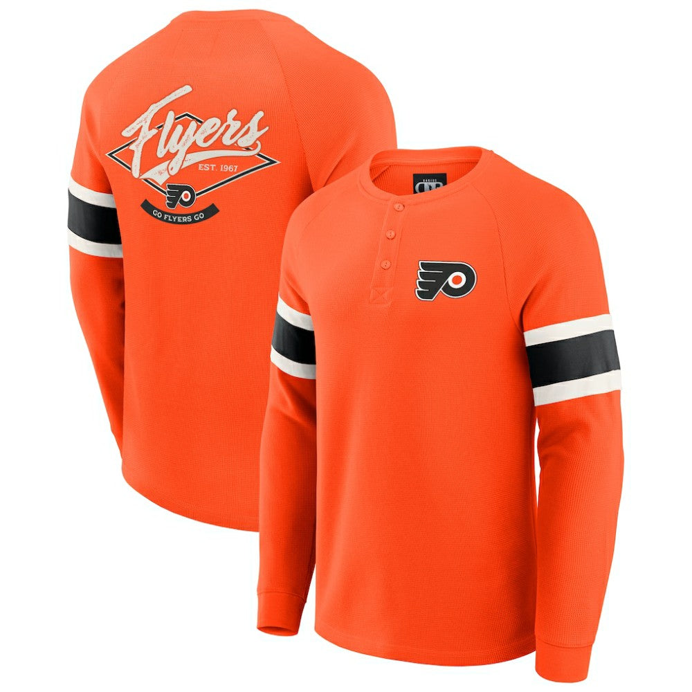 Philadelphia Flyers Darius Rucker Collection by Fanatics Waffle-Knit Raglan Long Sleeve Henley T-Shirt - Orange - NHL