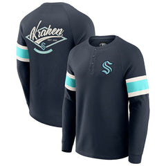 Seattle Kraken Darius Rucker Collection by Fanatics Waffle-Knit Raglan Long Sleeve Henley T-Shirt - Deep Sea Blue - NHL