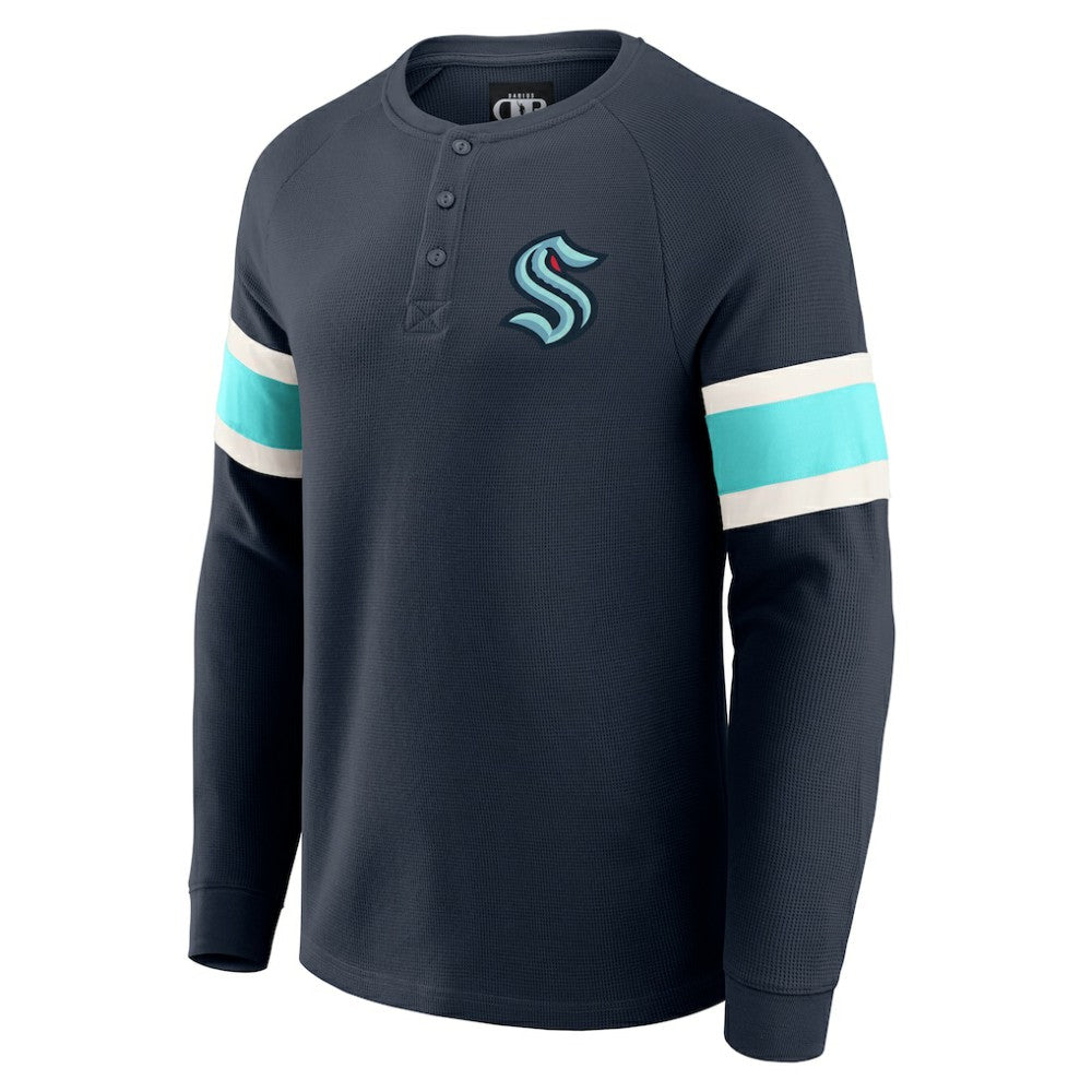 Seattle Kraken Darius Rucker Collection by Fanatics Waffle-Knit Raglan Long Sleeve Henley T-Shirt - Deep Sea Blue - NHL