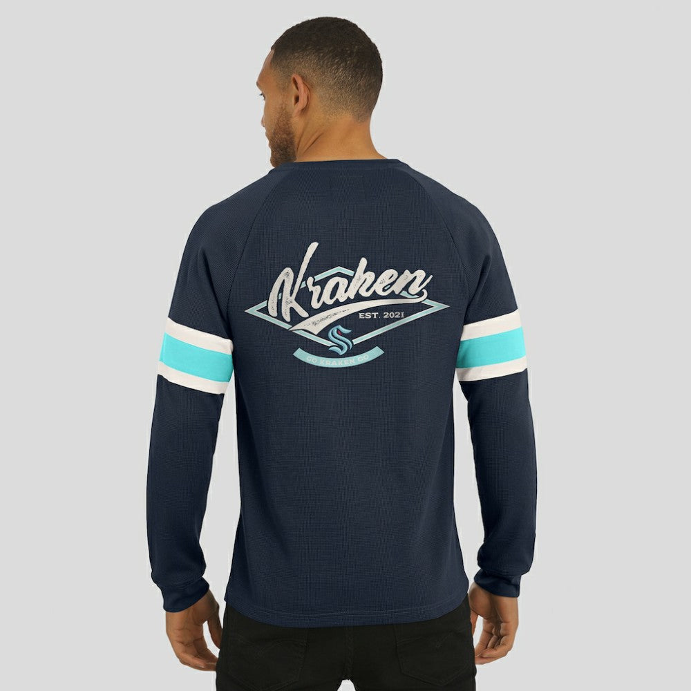 Seattle Kraken Darius Rucker Collection by Fanatics Waffle-Knit Raglan Long Sleeve Henley T-Shirt - Deep Sea Blue - NHL