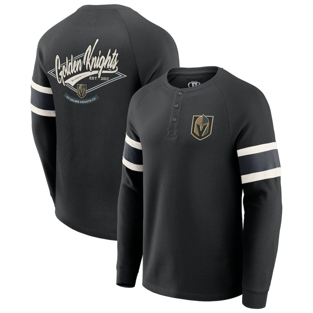Vegas Golden Knights Darius Rucker Collection by Fanatics Waffle-Knit Raglan Long Sleeve Henley T-Shirt - Black - NHL