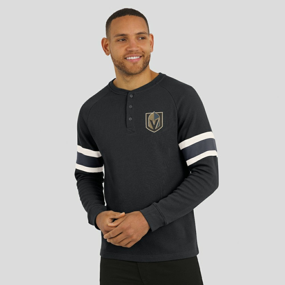 Vegas Golden Knights Darius Rucker Collection by Fanatics Waffle-Knit Raglan Long Sleeve Henley T-Shirt - Black - NHL