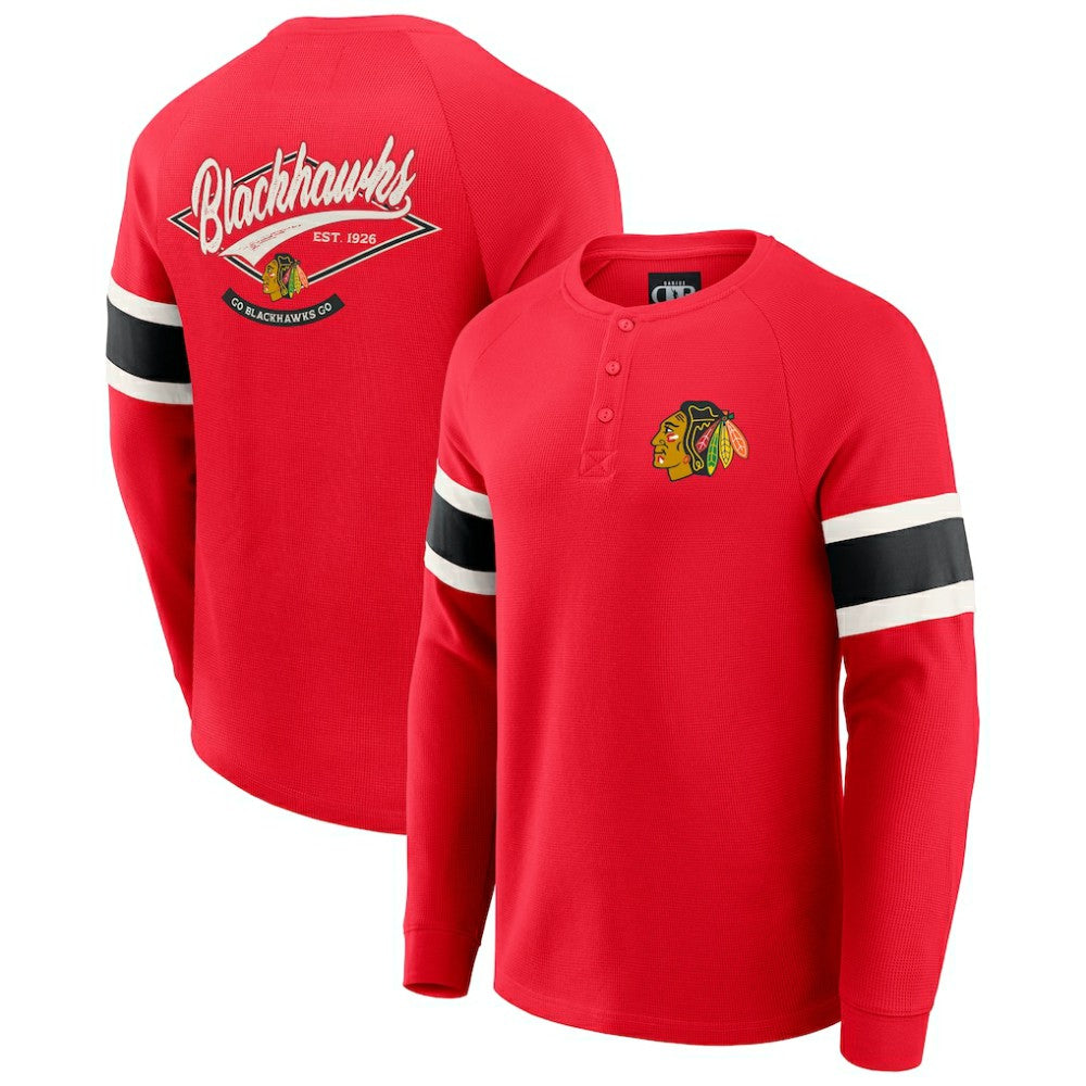 Chicago Blackhawks Darius Rucker Collection by Fanatics Waffle-Knit Raglan Long Sleeve Henley T-Shirt - Red - NHL