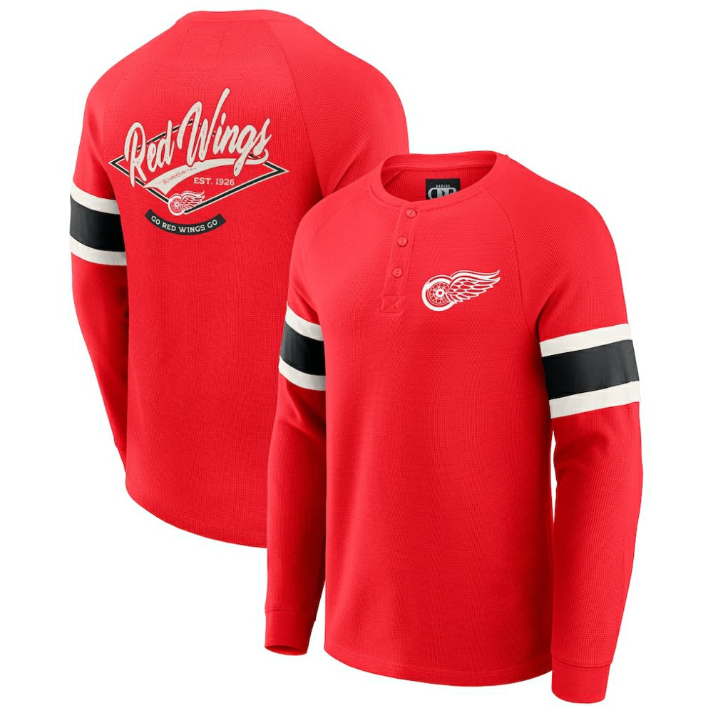 Detroit Red Wings Darius Rucker Collection by Fanatics Waffle-Knit Raglan Long Sleeve Henley T-Shirt - Red - NHL