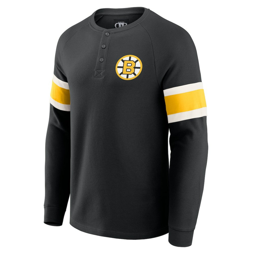 Boston Bruins Darius Rucker Collection by Fanatics Waffle-Knit Raglan Long Sleeve Henley T-Shirt - Black - NHL