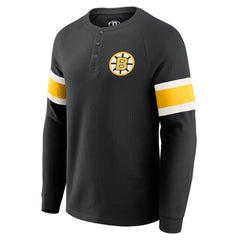 Boston Bruins Darius Rucker Collection by Fanatics Waffle-Knit Raglan Long Sleeve Henley T-Shirt - Black - NHL