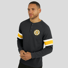 Boston Bruins Darius Rucker Collection by Fanatics Waffle-Knit Raglan Long Sleeve Henley T-Shirt - Black - NHL
