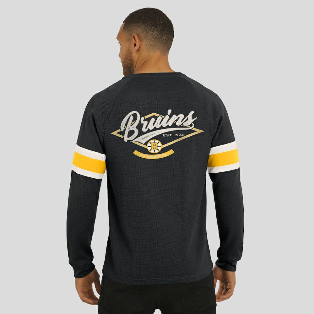 Boston Bruins Darius Rucker Collection by Fanatics Waffle-Knit Raglan Long Sleeve Henley T-Shirt - Black - NHL