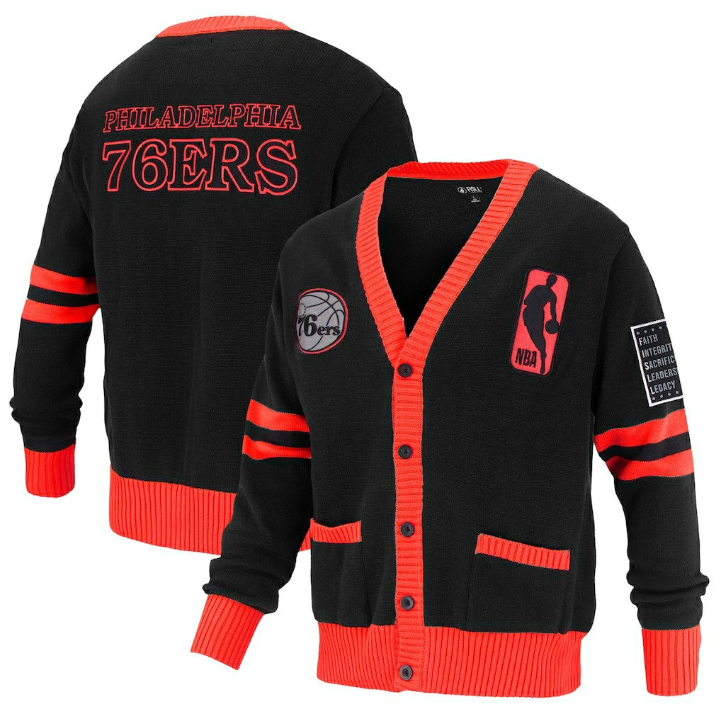 Philadelphia 76ers FISLL Unisex Logoman Shadow Collection Full-Button Cardigan Sweater Black - NBA