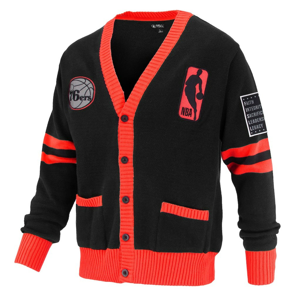 Philadelphia 76ers FISLL Unisex Logoman Shadow Collection Full-Button Cardigan Sweater Black - NBA