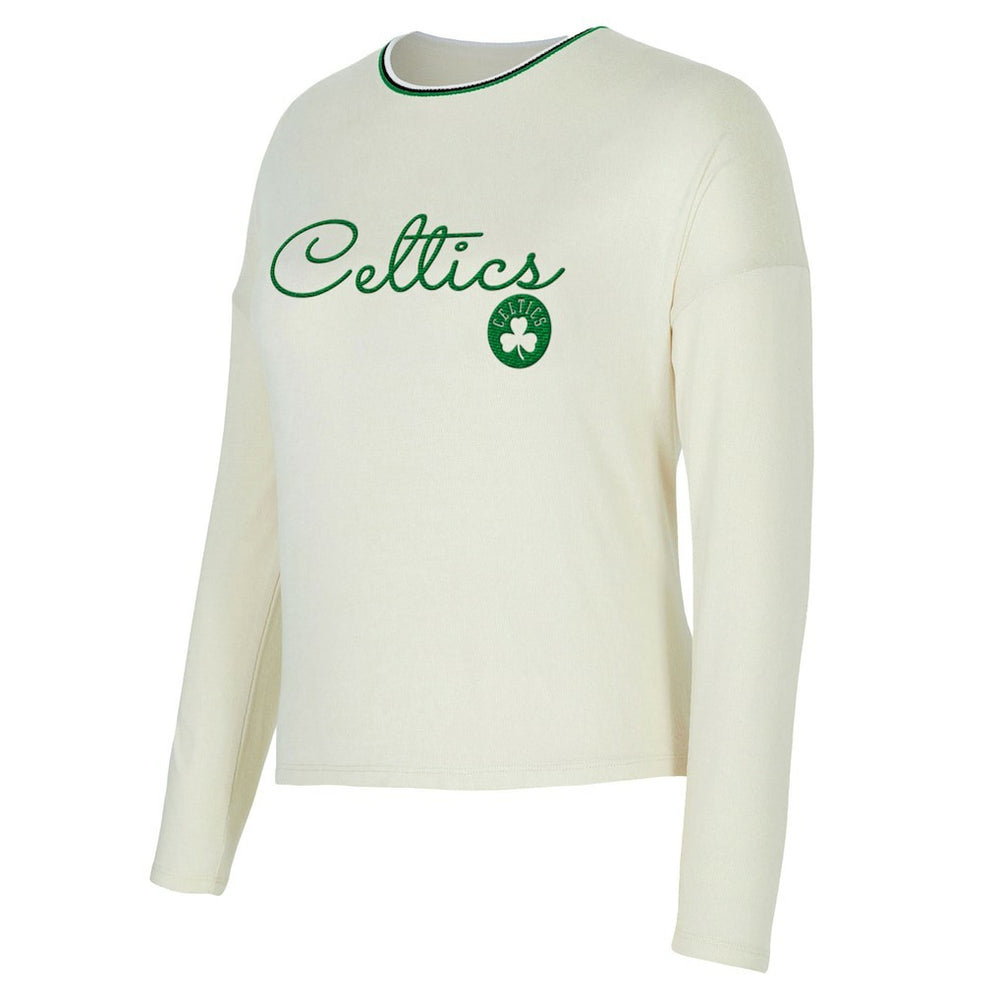 Boston Celtics Concepts Sport Women's Kaki Hacci Knit Long Sleeve Top & Shorts Set Cream - NBA