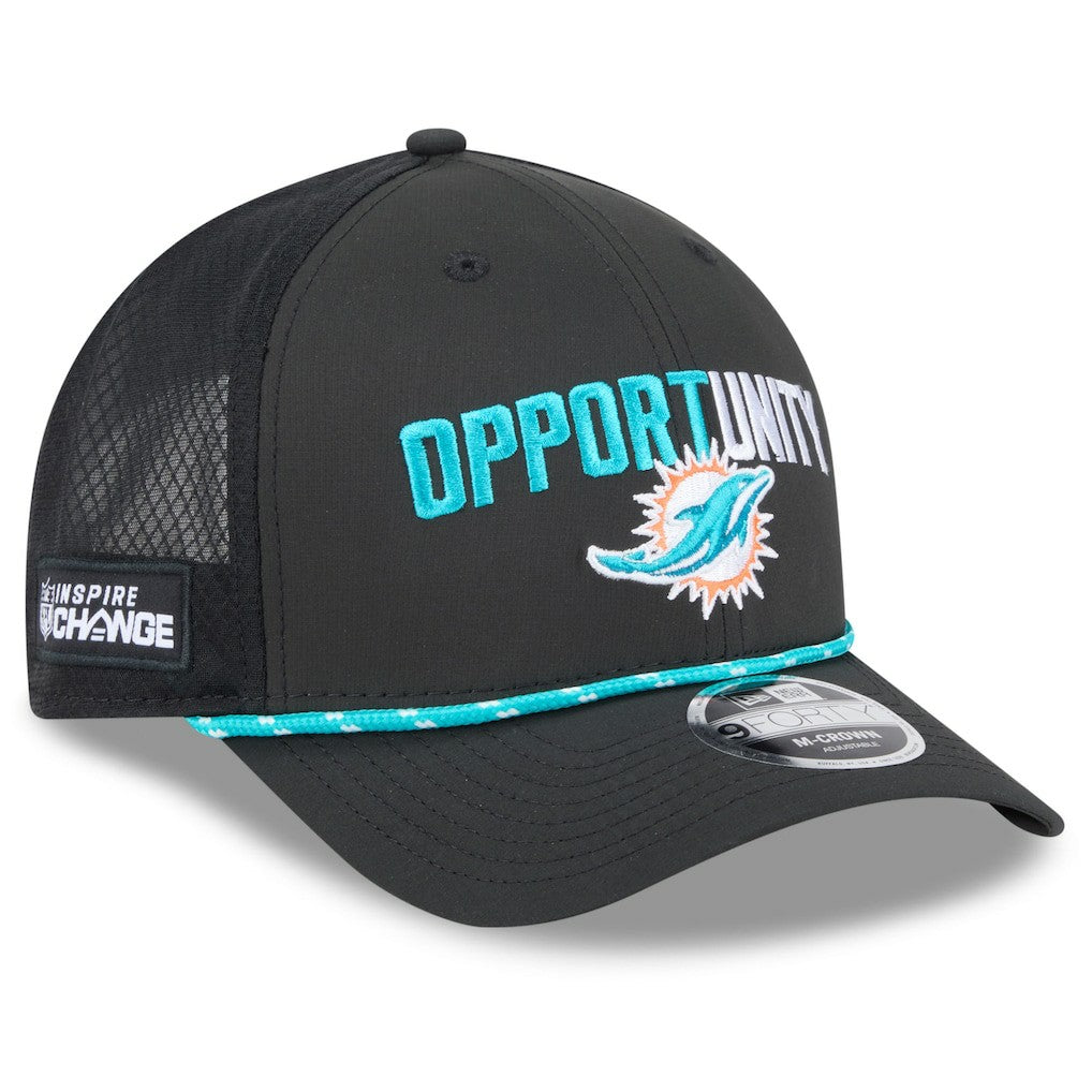 Miami Dolphins New Era 2025 Inspire Change 9FORTY M-Crown Adjustable Hat Black | NFL