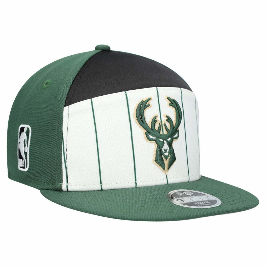 Milwaukee Bucks Youth 2025 NBA Tip Off Split Panel 9FIFTY Snapback Hat White/Hunter Green - NBA