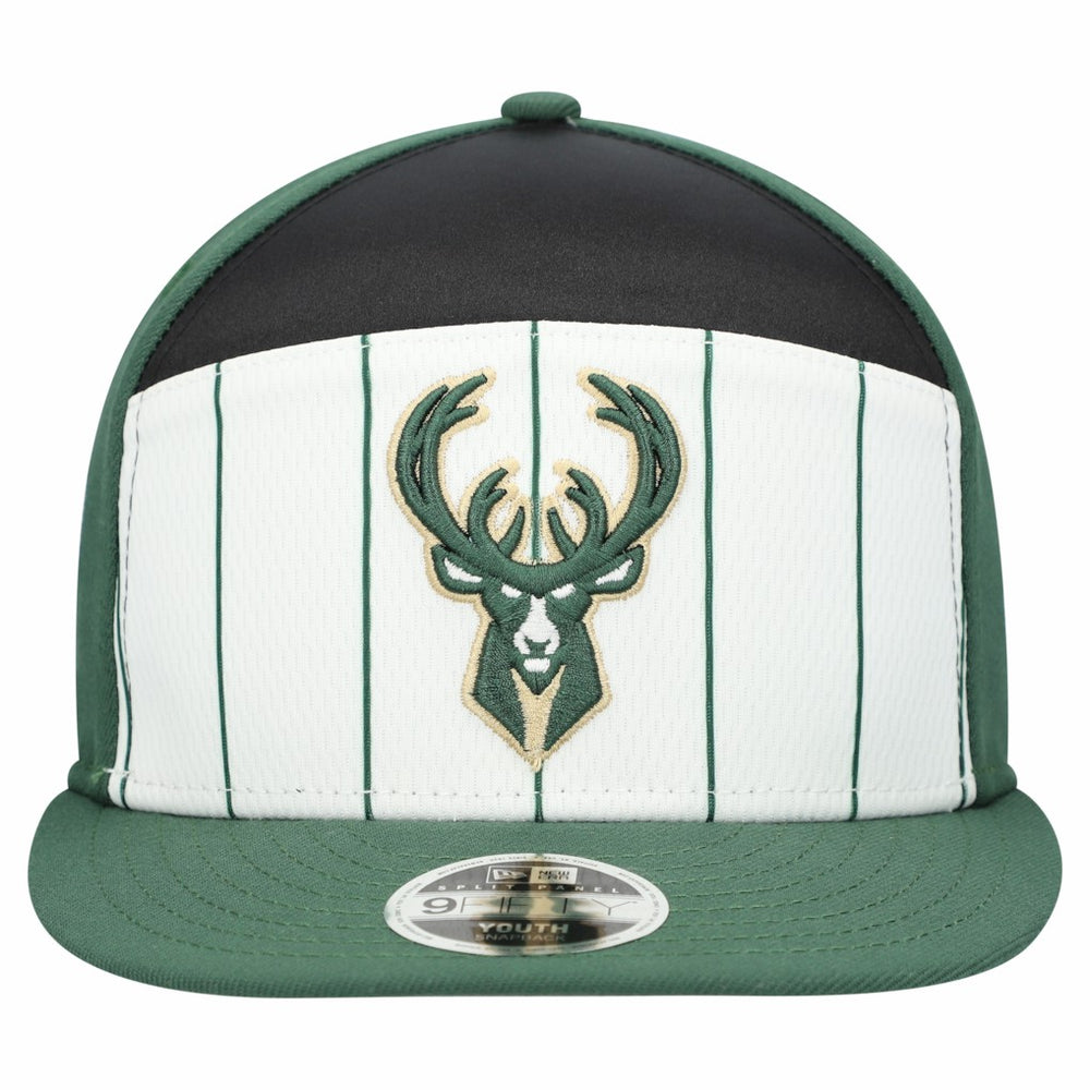 Milwaukee Bucks Youth 2025 NBA Tip Off Split Panel 9FIFTY Snapback Hat White/Hunter Green - NBA