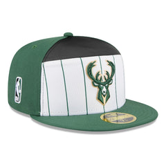 Milwaukee Bucks 2025 NBA Tip Off Split Panel 59FIFTY Fitted Hat White/Hunter Green - NBA