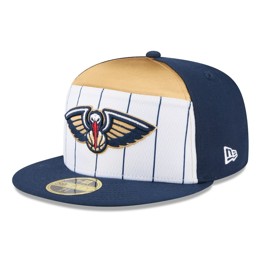 New Orleans Pelicans 2025 NBA Tip Off Split Panel 59FIFTY Fitted Hat White/Navy - NBA