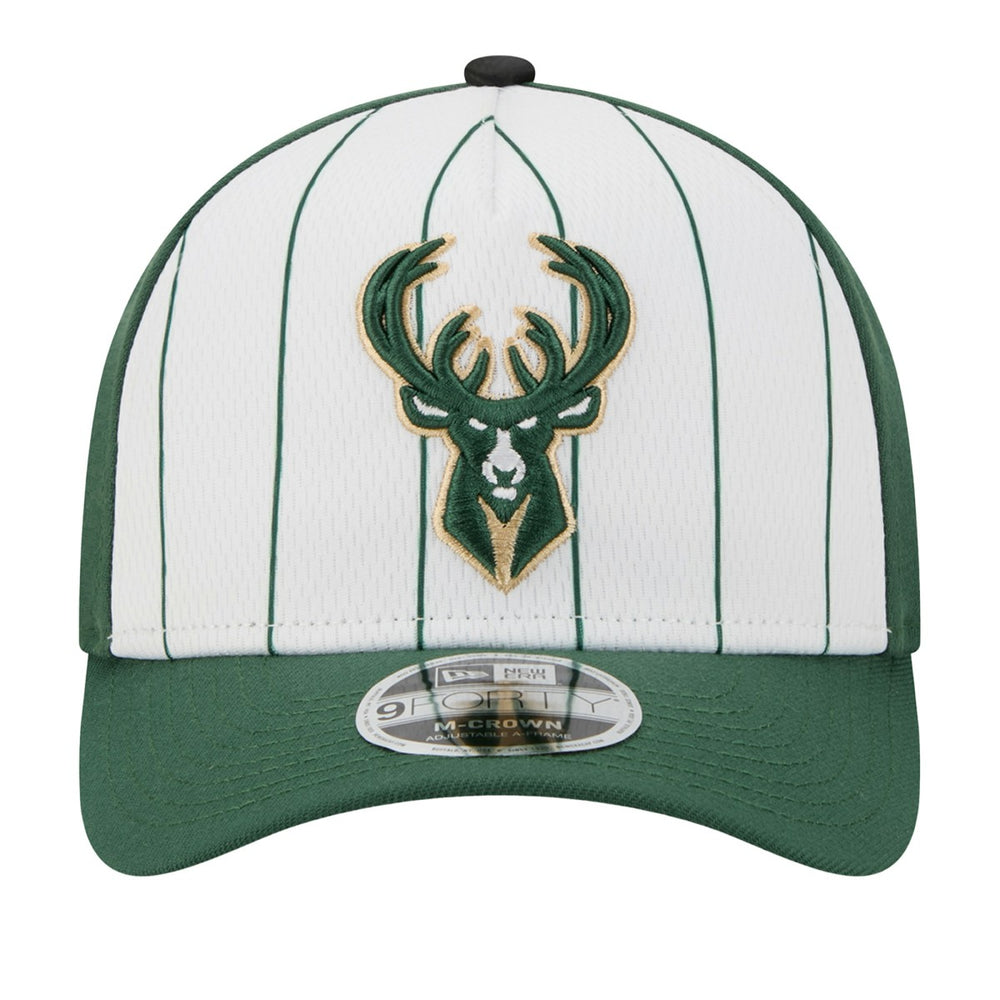 Milwaukee Bucks 2025 NBA Tip Off M-Crown A-Frame 9FORTY Adjustable Hat White/Hunter Green - NBA