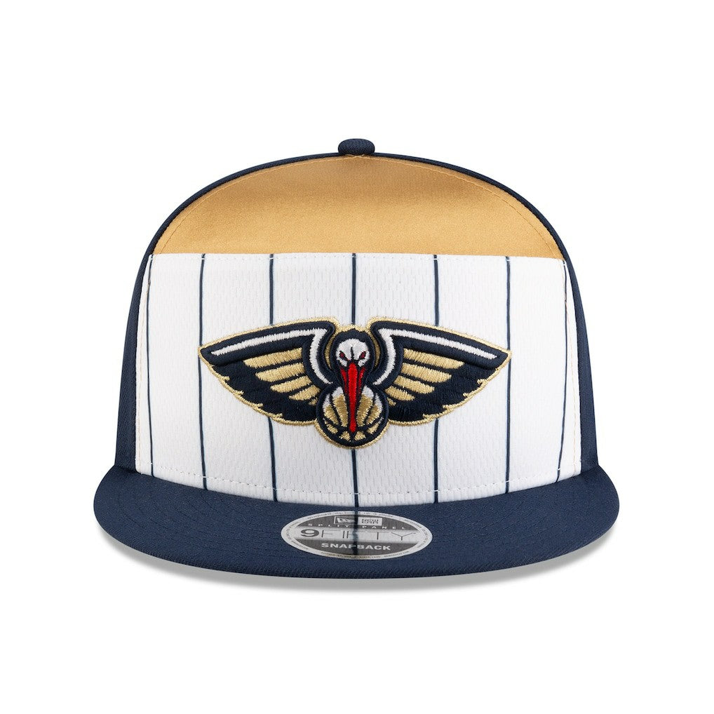 New Orleans Pelicans 2025 NBA Tip Off Split Panel 9FIFTY Snapback Hat White/Navy - NBA