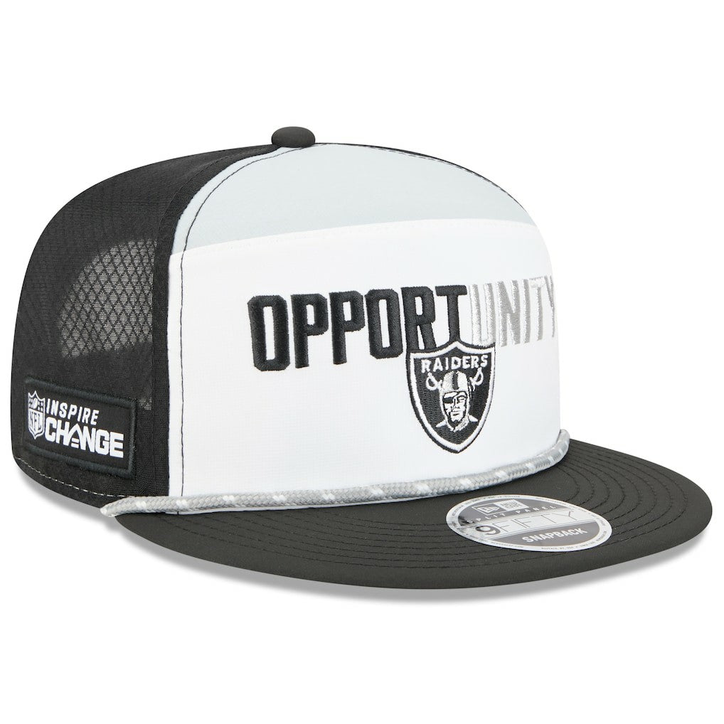 Las Vegas Raiders New Era 2025 Inspire Change Split Panel 9FIFTY Snapback Hat White/Black | NFL