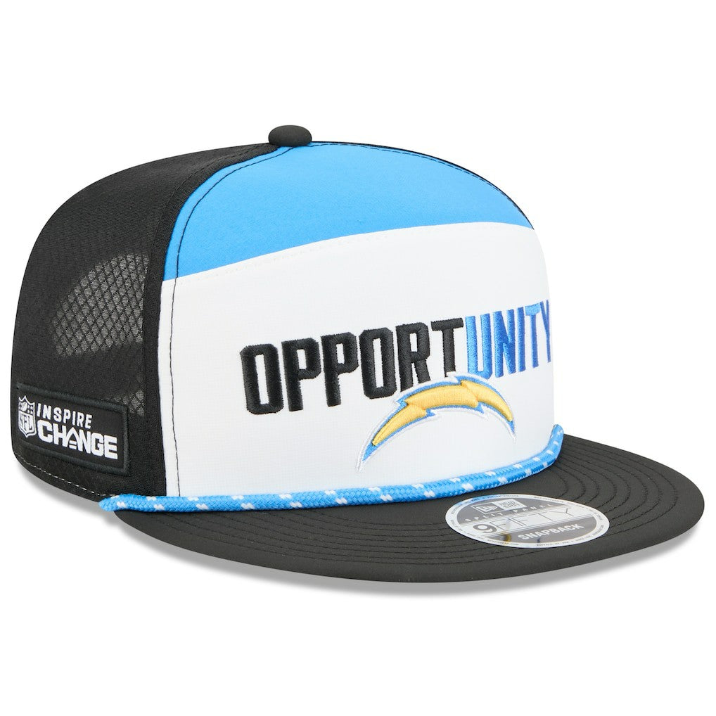 Los Angeles Chargers New Era 2025 Inspire Change Split Panel 9FIFTY Snapback Hat White/Black | NFL