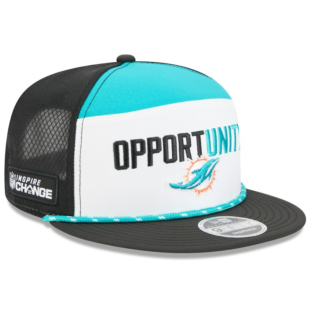 Miami Dolphins New Era 2025 Inspire Change Split Panel 9FIFTY Snapback Hat White/Black | NFL