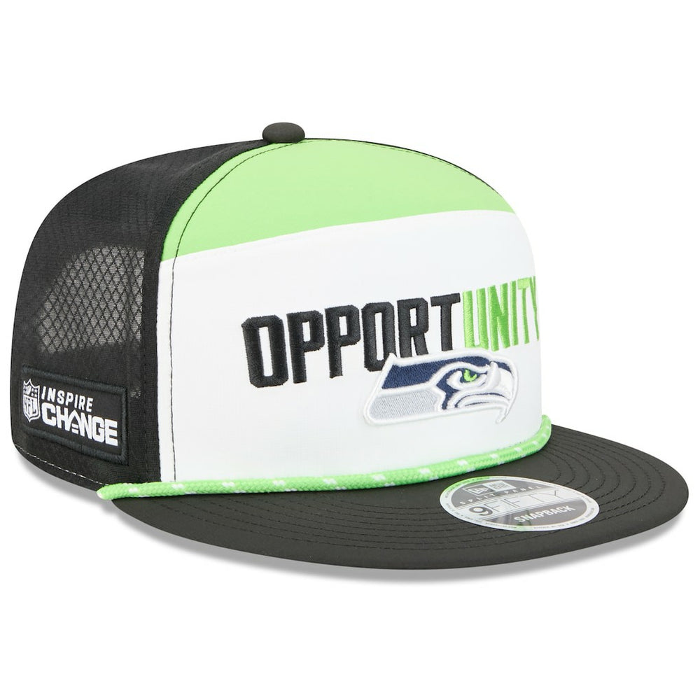 Seattle Seahawks New Era 2025 Inspire Change Split Panel 9FIFTY Snapback Hat White/Black | NFL