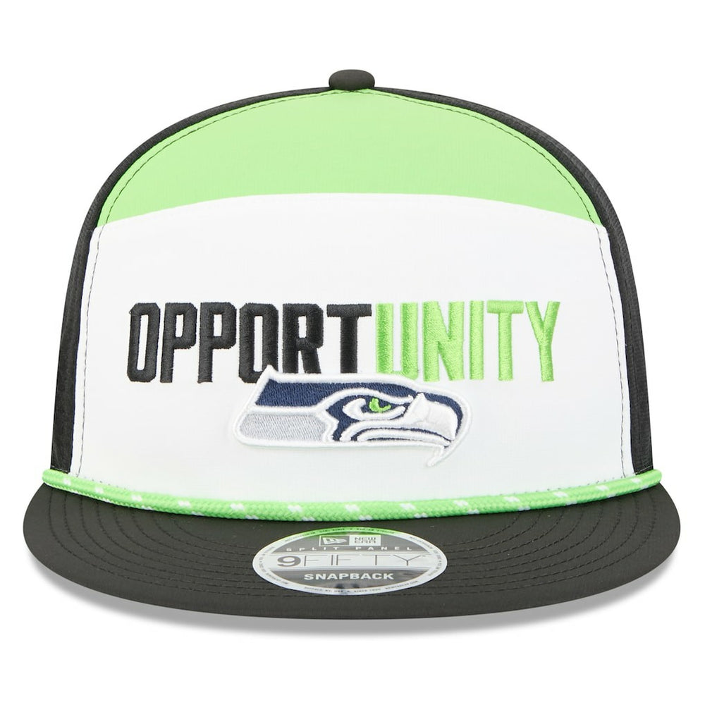 Seattle Seahawks New Era 2025 Inspire Change Split Panel 9FIFTY Snapback Hat White/Black | NFL
