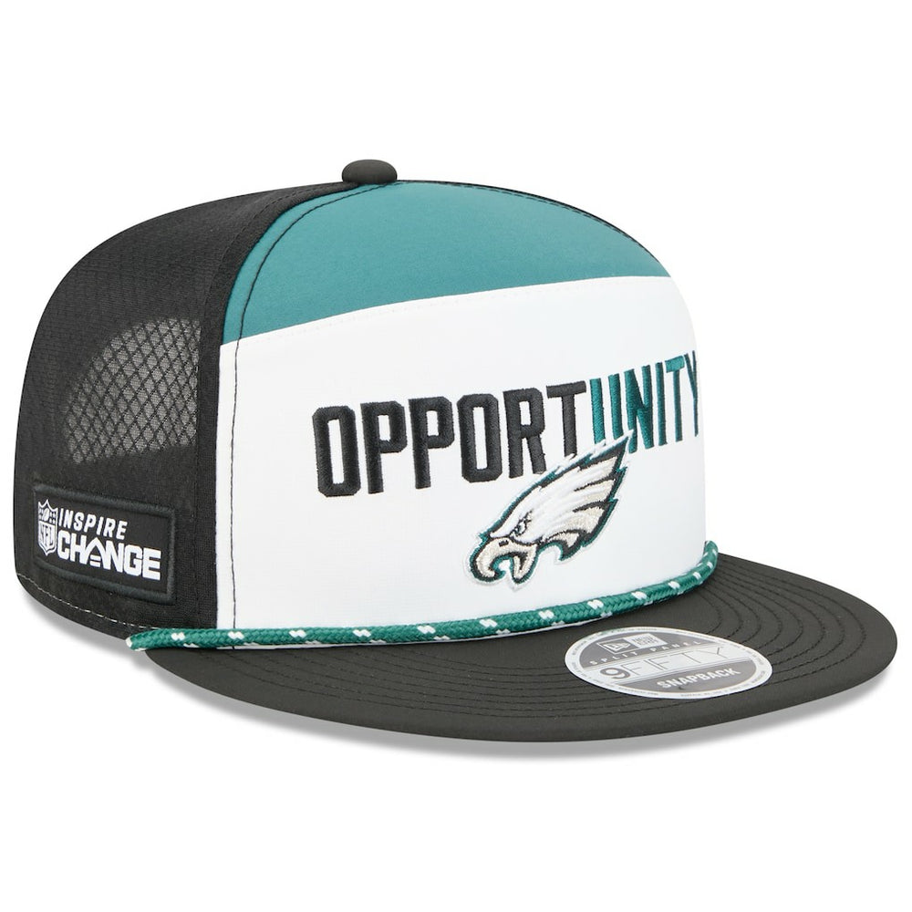 Philadelphia Eagles New Era 2025 Inspire Change Split Panel 9FIFTY Snapback Hat White/Black | NFL