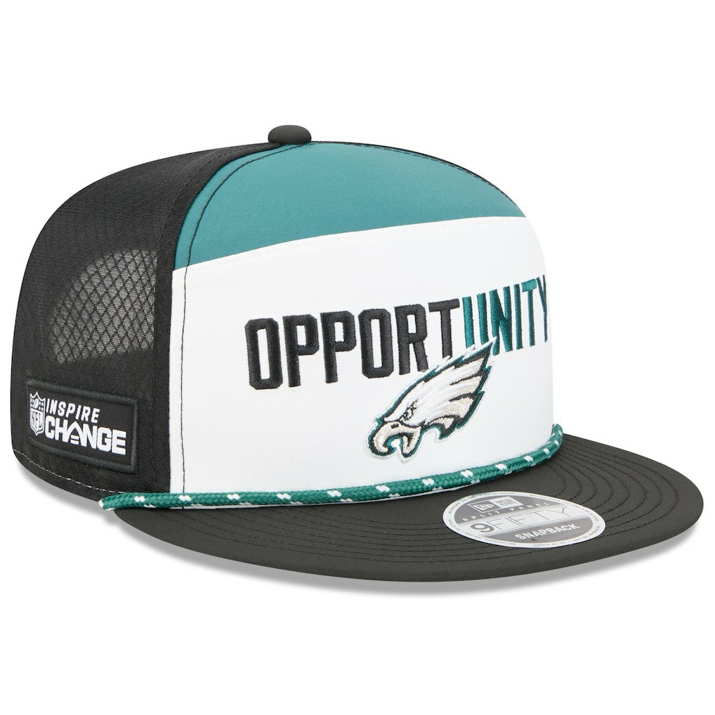 Philadelphia Eagles New Era 2025 Inspire Change Split Panel 9FIFTY Snapback Hat White/Black | NFL