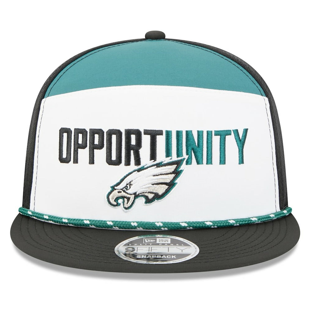 Philadelphia Eagles New Era 2025 Inspire Change Split Panel 9FIFTY Snapback Hat White/Black | NFL