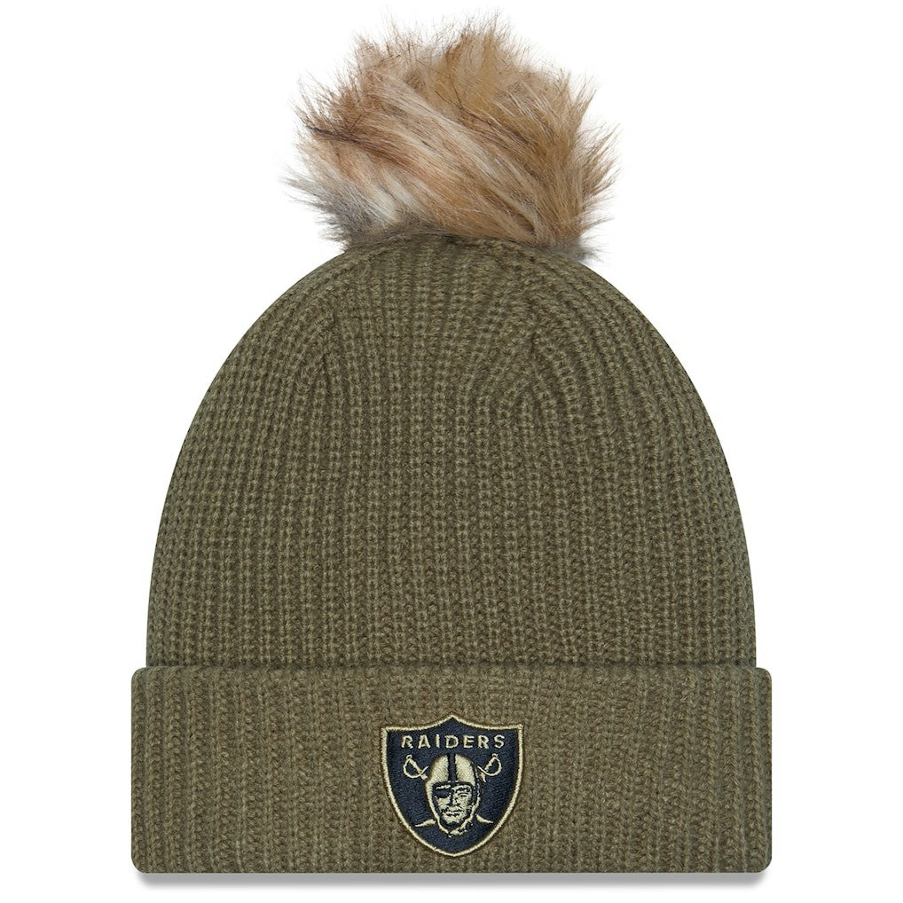 Las Vegas Raiders New Era Women's 2025 Salute to Service Cuffed Knit Hat with Pom Dark Green | NFL