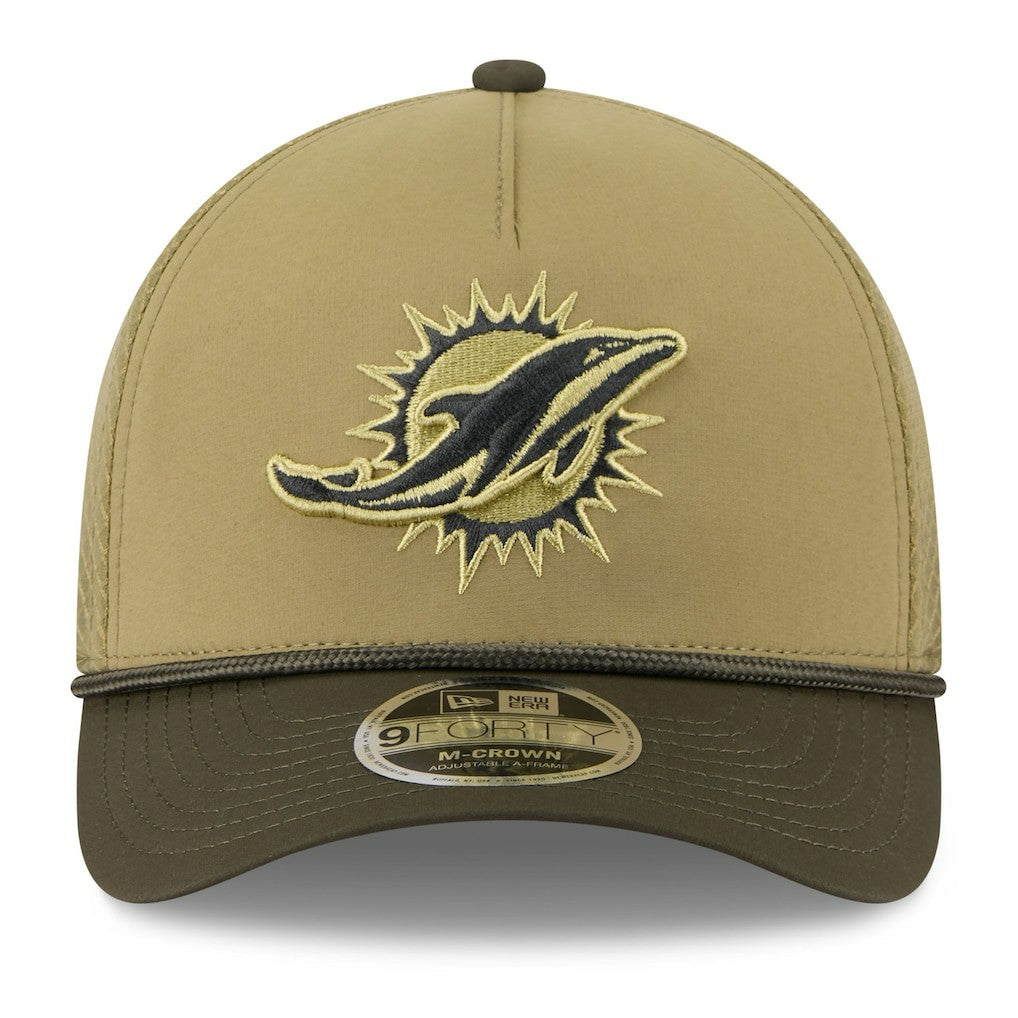 Miami Dolphins New Era Youth 2025 Salute to Service 9FORTY A-Frame Adjustable Hat Green/Dark Green | NFL