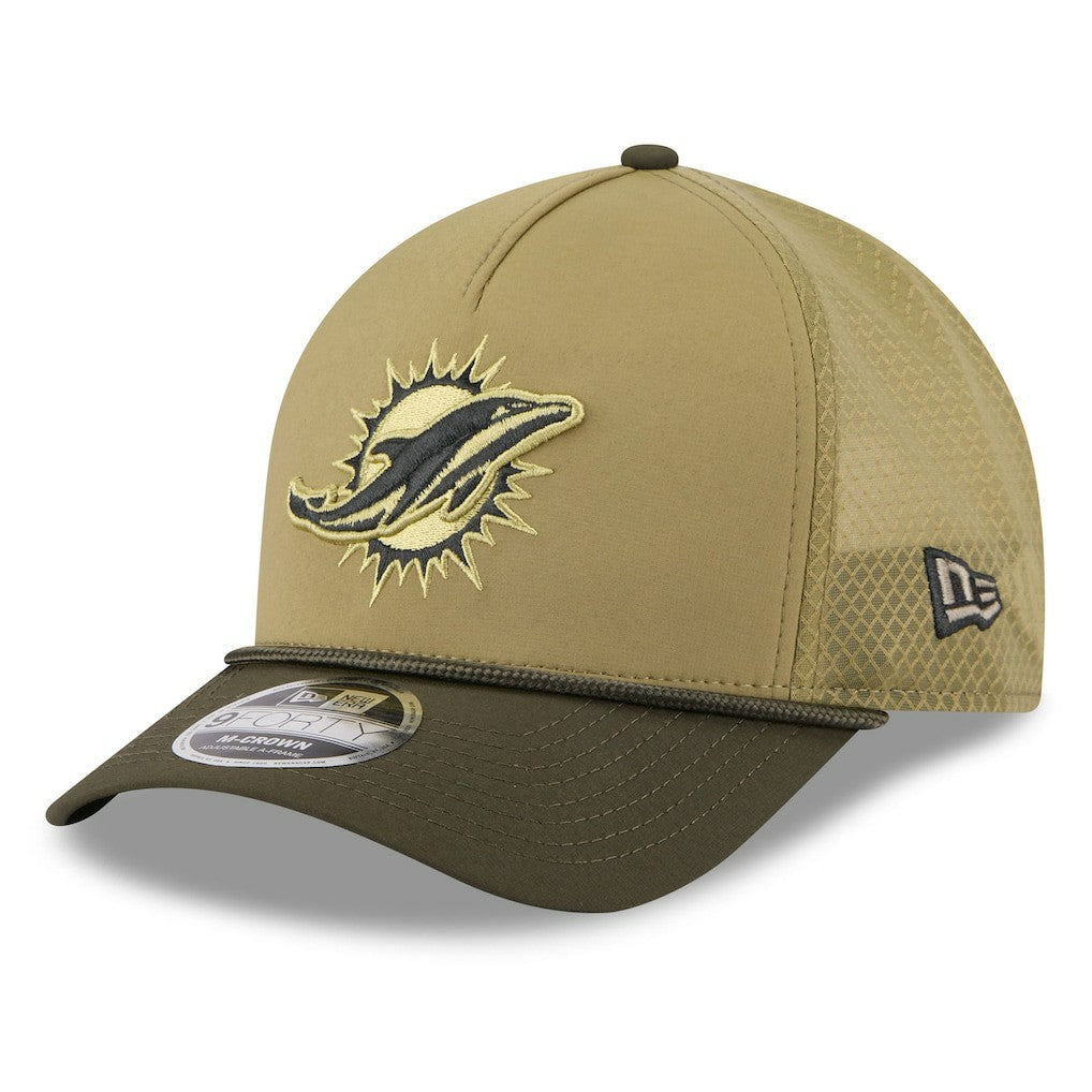 Miami Dolphins New Era Youth 2025 Salute to Service 9FORTY A-Frame Adjustable Hat Green/Dark Green | NFL