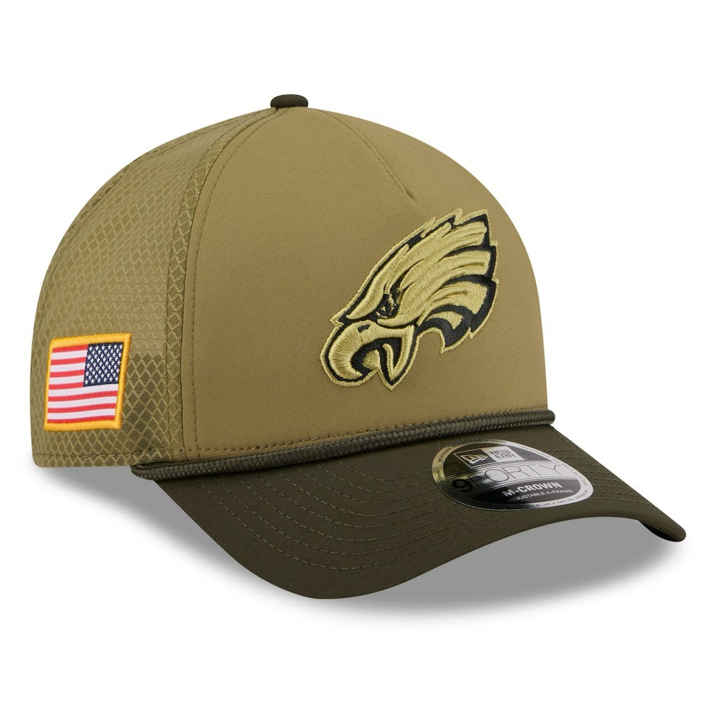 Philadelphia Eagles New Era Youth 2025 Salute to Service 9FORTY A-Frame Adjustable Hat Green/Dark Green | NFL