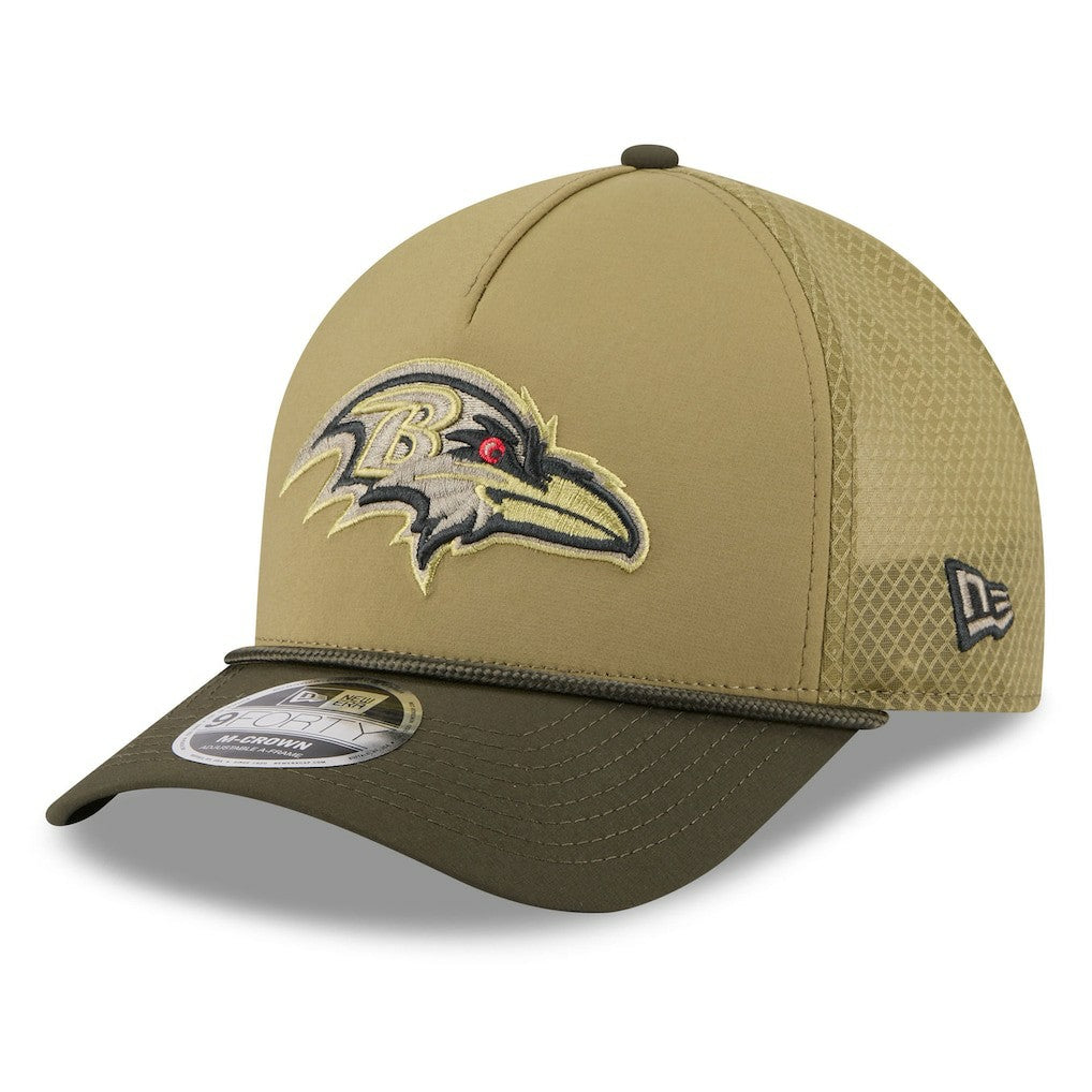 Baltimore Ravens New Era Youth 2025 Salute to Service 9FORTY A-Frame Adjustable Hat Green/Dark Green | NFL