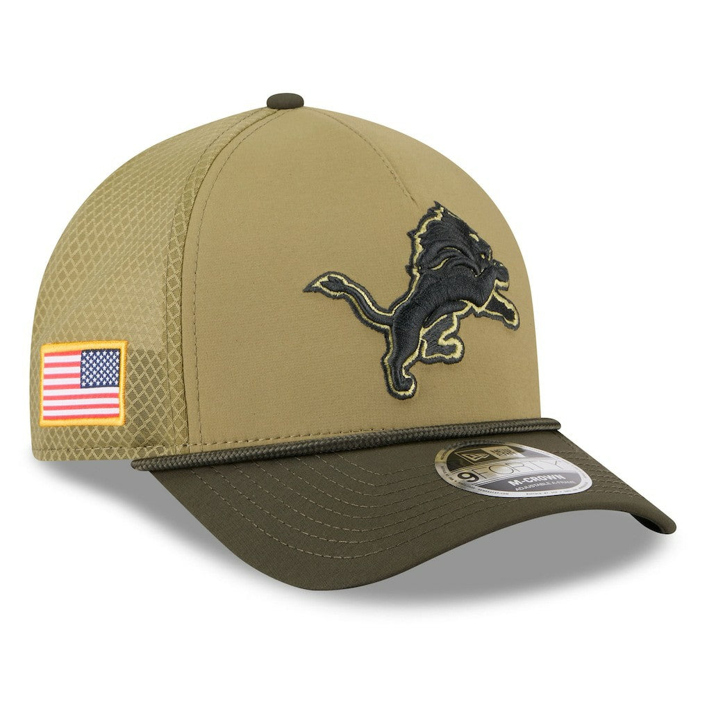 Detroit Lions New Era Youth 2025 Salute to Service 9FORTY A-Frame Adjustable Hat Green/Dark Green | NFL