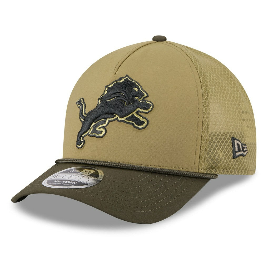 Detroit Lions New Era Youth 2025 Salute to Service 9FORTY A-Frame Adjustable Hat Green/Dark Green | NFL