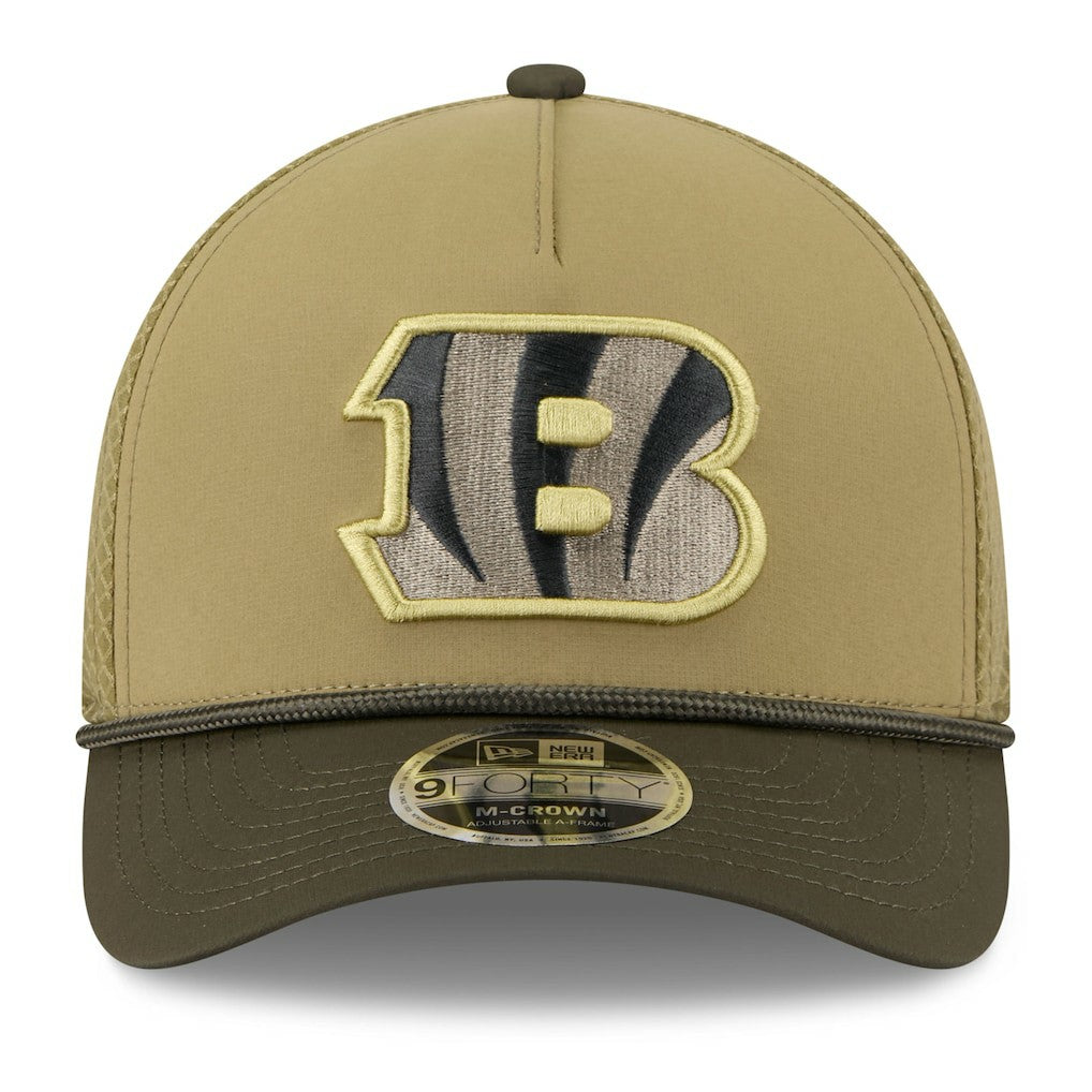 Cincinnati Bengals New Era Youth 2025 Salute to Service 9FORTY A-Frame Adjustable Hat Green/Dark Green | NFL