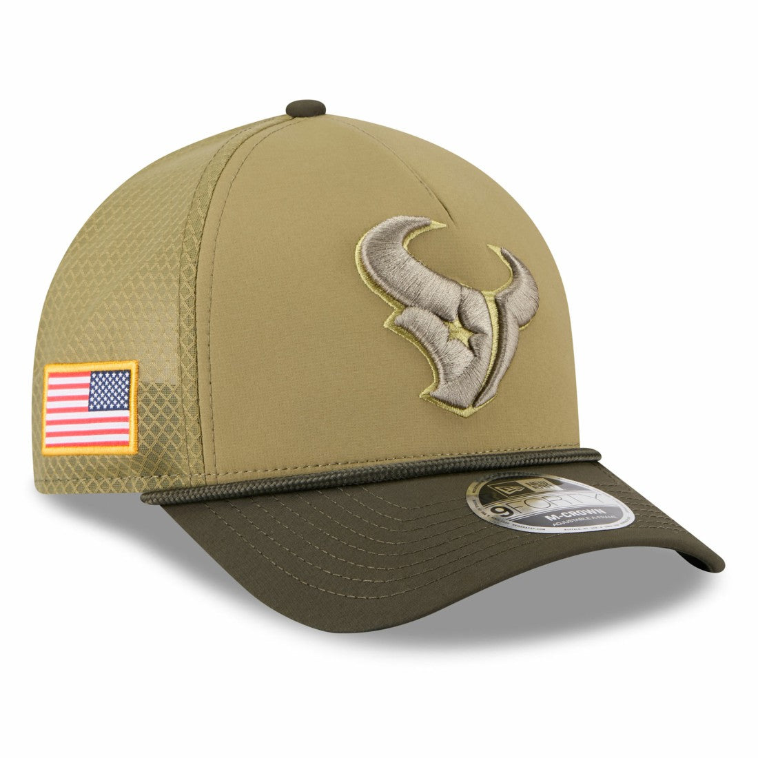 Houston Texans New Era Youth 2025 Salute to Service 9FORTY A-Frame Adjustable Hat Green/Dark Green | NFL