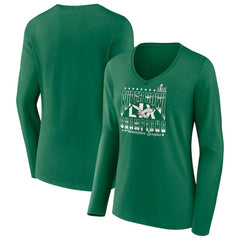 Philadelphia Eagles Women's Super Bowl LIX Champions Retro Logo Long Sleeve V-Neck T-Shirt Kelly Green | Fanatics