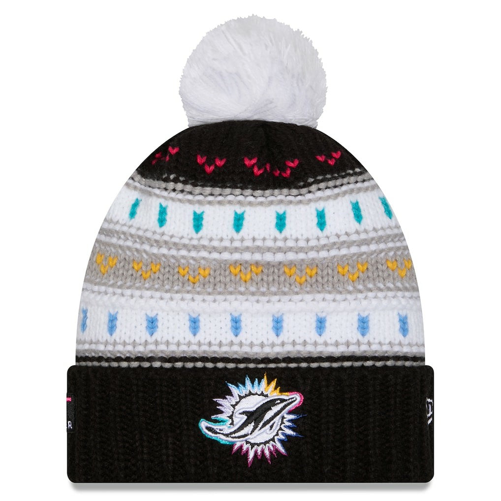 Miami Dolphins New Era Women's 2025 NFL Crucial Catch Cuffed Knit Hat with Pom Black | NFL