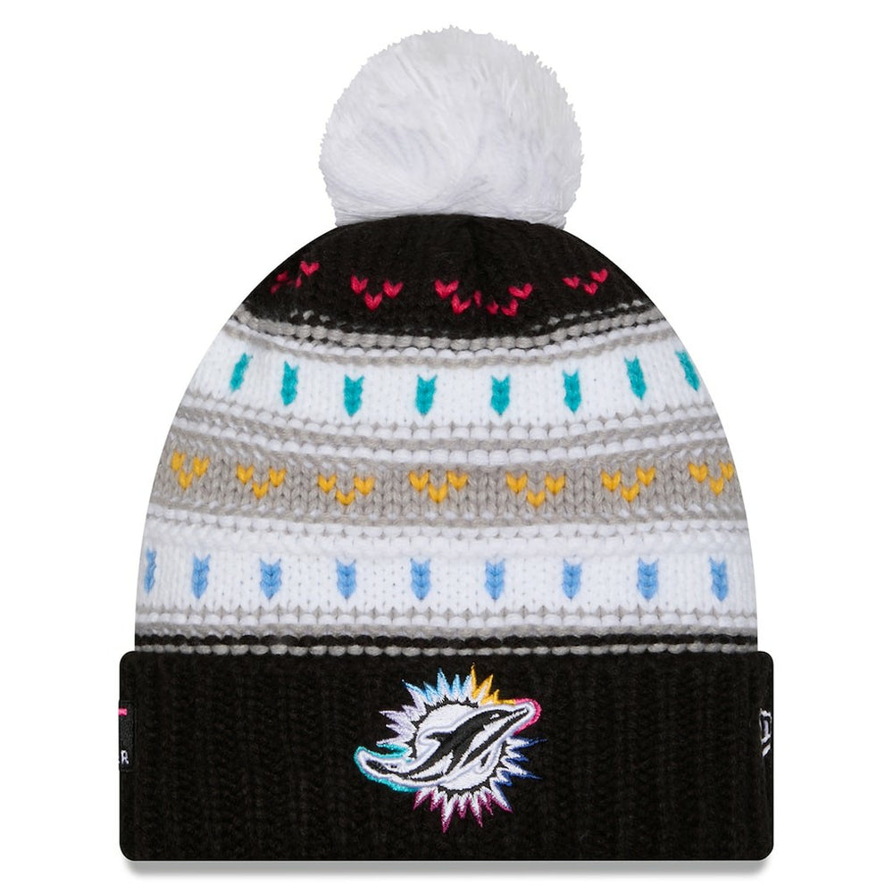 Miami Dolphins New Era Women's 2025 NFL Crucial Catch Cuffed Knit Hat with Pom Black | NFL