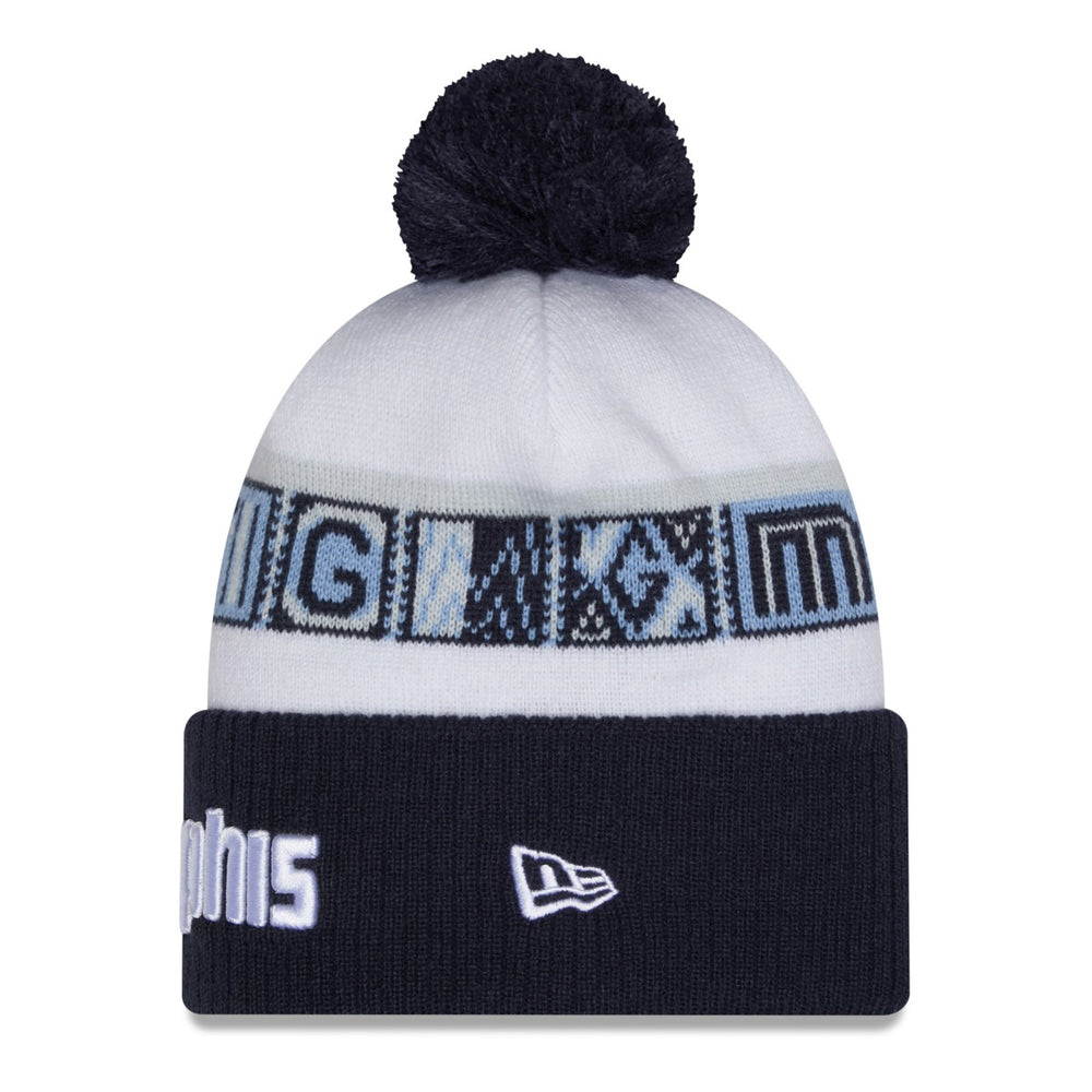 Memphis Grizzlies 2025/26 City Edition Cuffed Knit Hat with Pom Navy/White - NBA